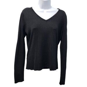 NY&CO Silk Blend Sweater Top Black Metallic Shimmer Quiet Luxury Capsule Women M